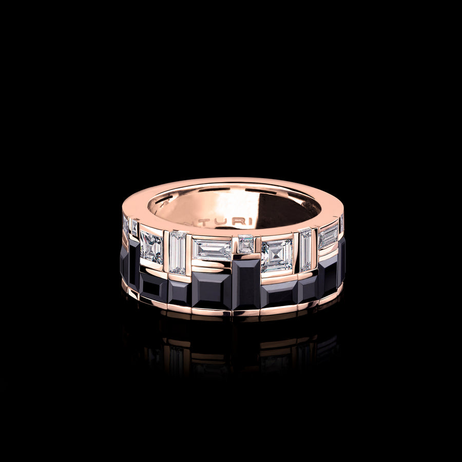 Cubism Radiant Diamond and Australian Black Sapphire Ring set in 18ct Pink Gold by Stefano Canturi