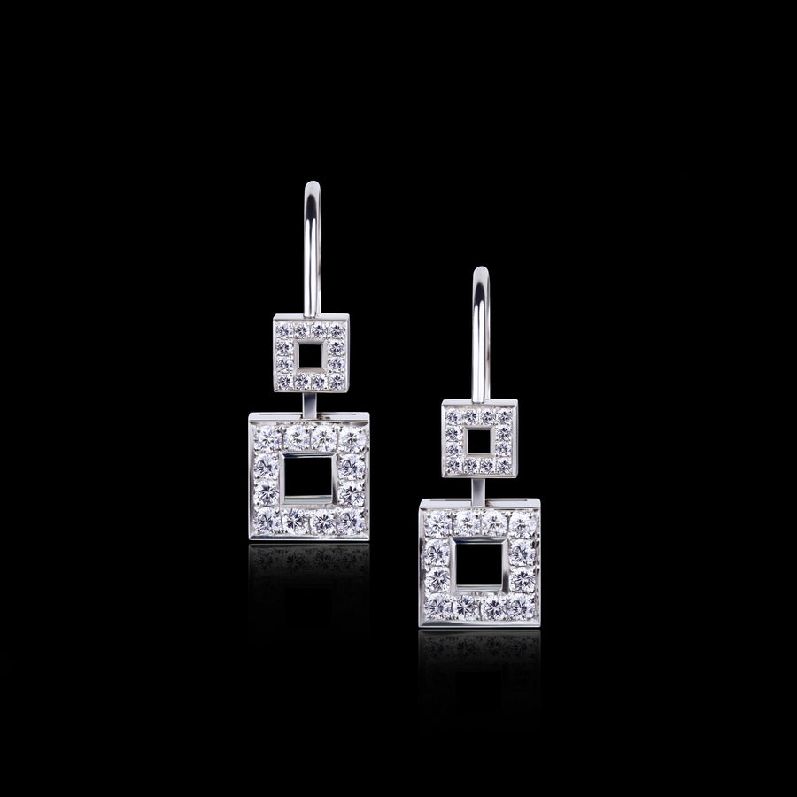 Geometric diamond drop earribgs in 18ct white gold by Stefano Canturi