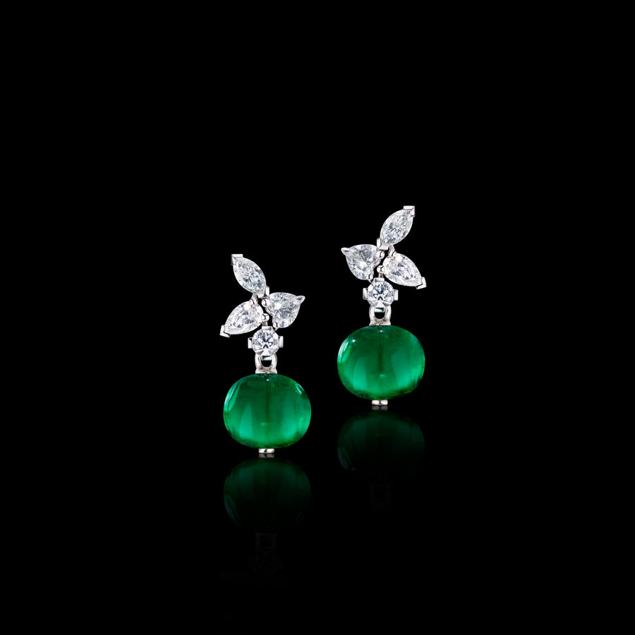 Primavera diamond and round green emerald earrings by Stefano Canturi