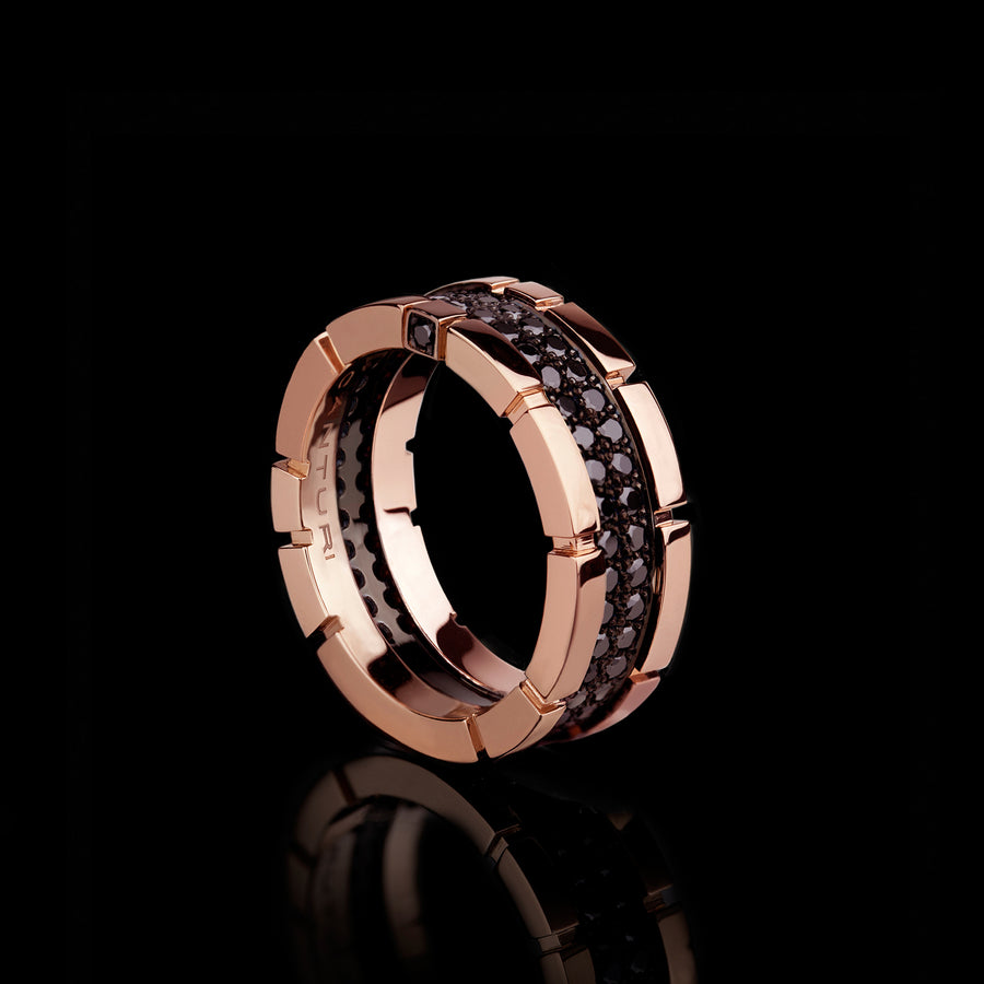 Regina 2 row black diamond ring in 18ct pink gold by Stefano Canturi