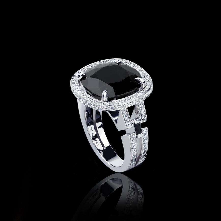 Metropolis diamond and Australian black sapphire ring in 18ct white gold by Stefano Canturi