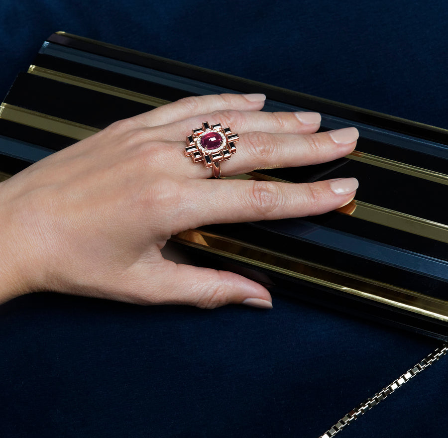 Stella diamond, pink tourmaline and Australian black sapphire ring by Stefano Canturi