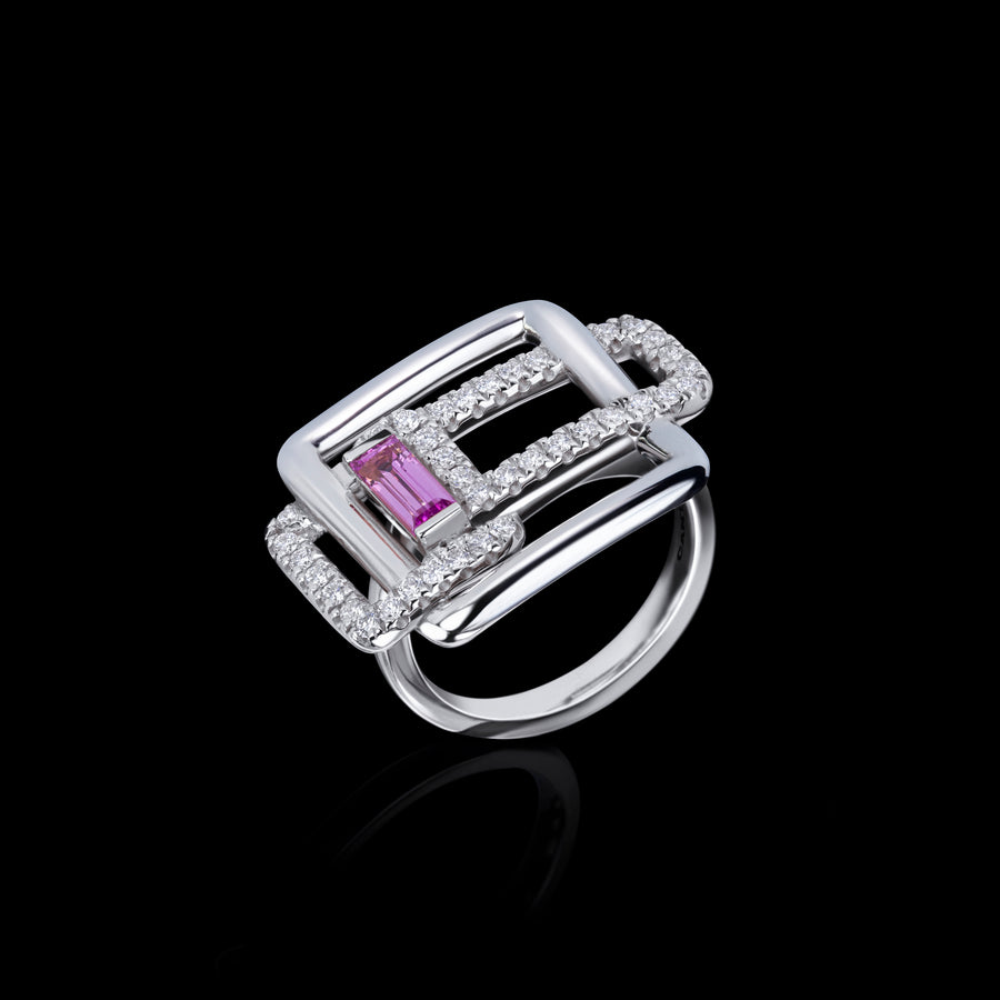 Affinity 3 Link diamond and pink sapphire ring by Stefano Canturi