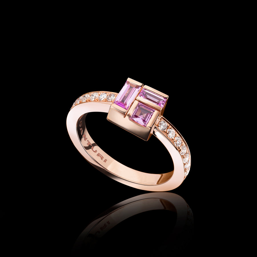 Cubism Pink Sapphire Stud Ring