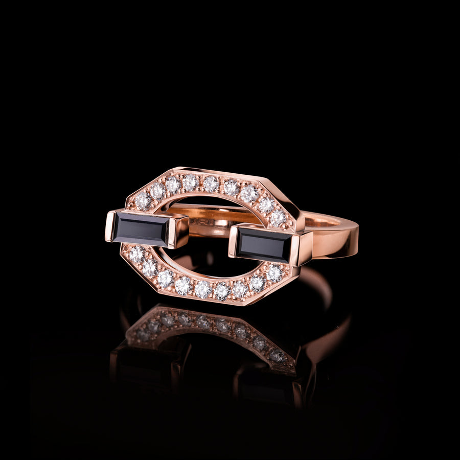Athena diamond and Australian black sapphire ring in 18ct pink gold by Stefano Canturi