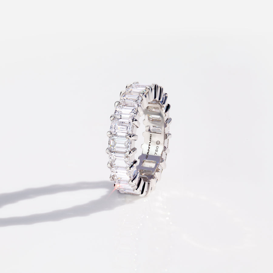 Eternity emerald cut diamond ring in 18ct white gold by Stefano Canturi