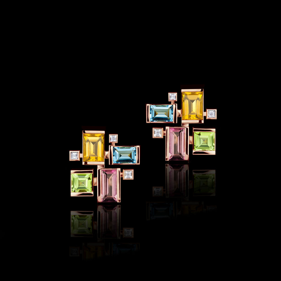 Cubism Colourburst gemstone earrings in 18ct pink gold by Stefano Canturi