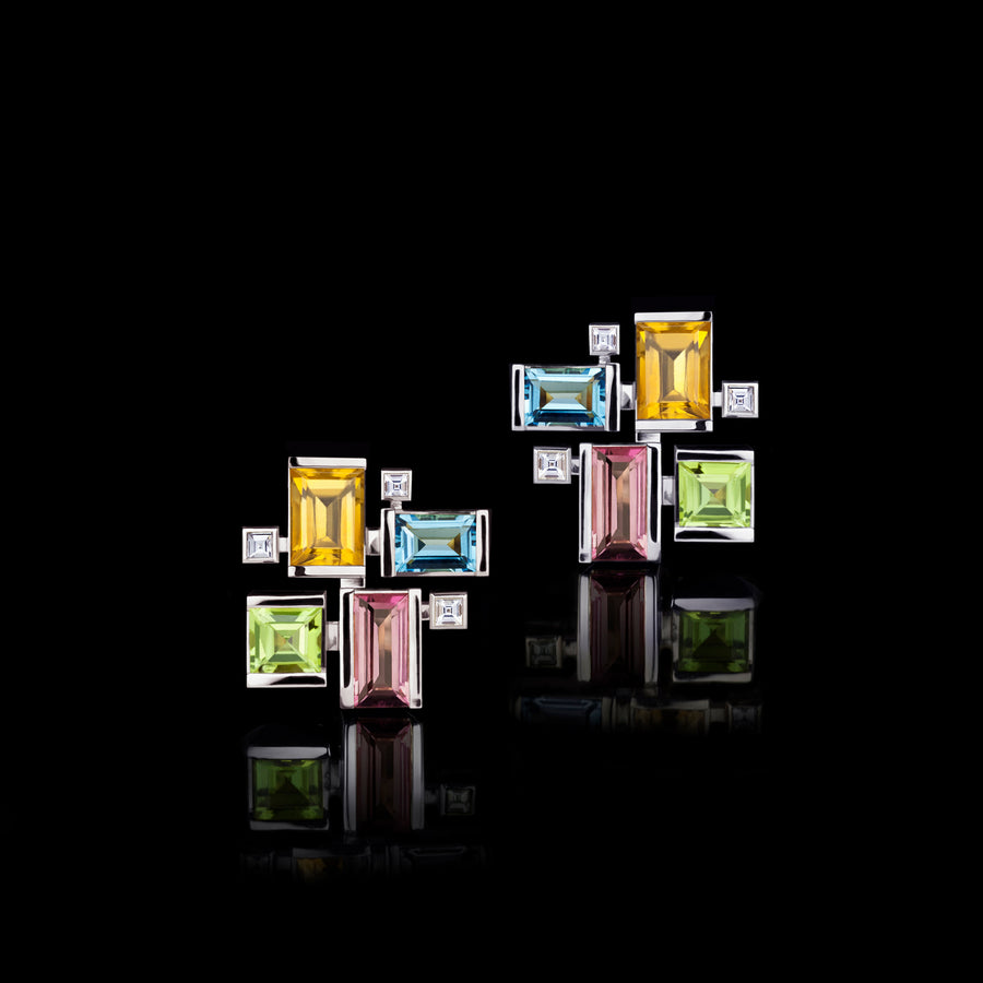 Cubism Colourburst gemstone earrings in 18ct white gold by Stefano Canturi