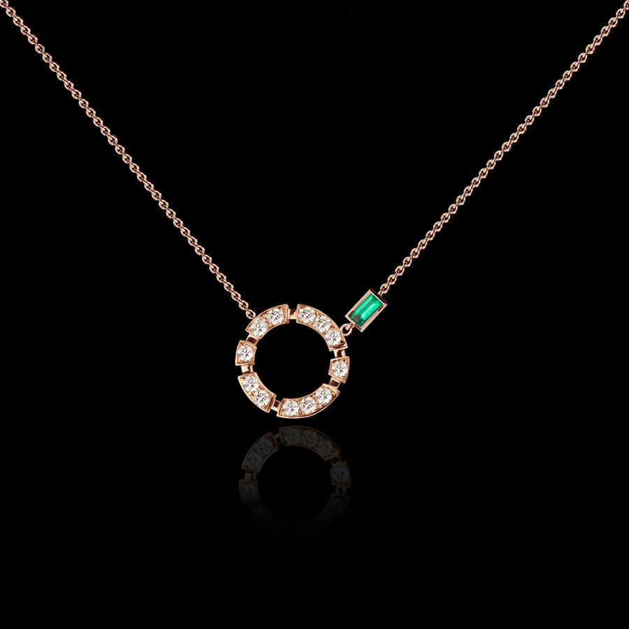 Regina diamond and green emerald necklace in 18ct pink gold by Stefano Canturi